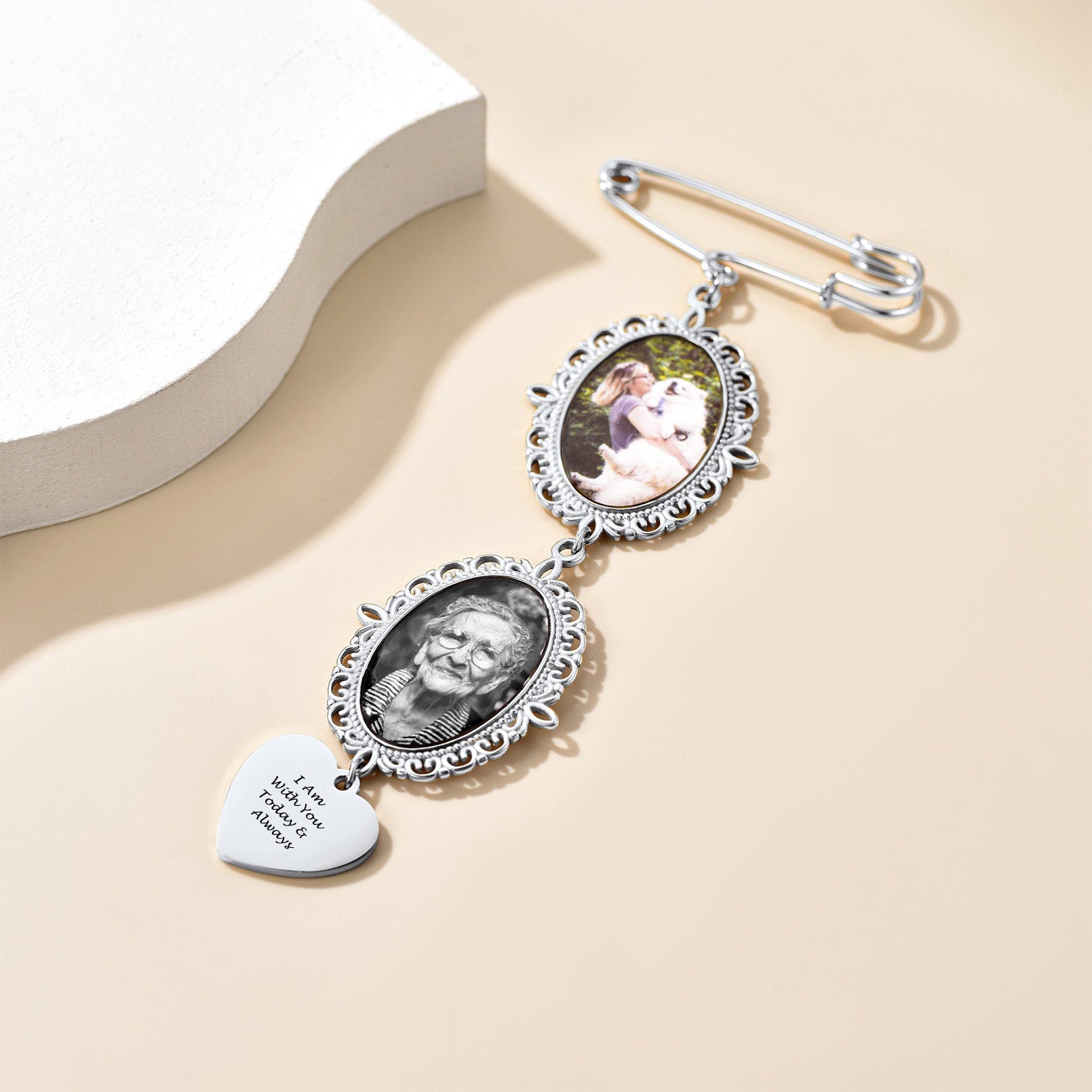 Personalized Bouquet Photo Charms Brooch Pins for Wedding