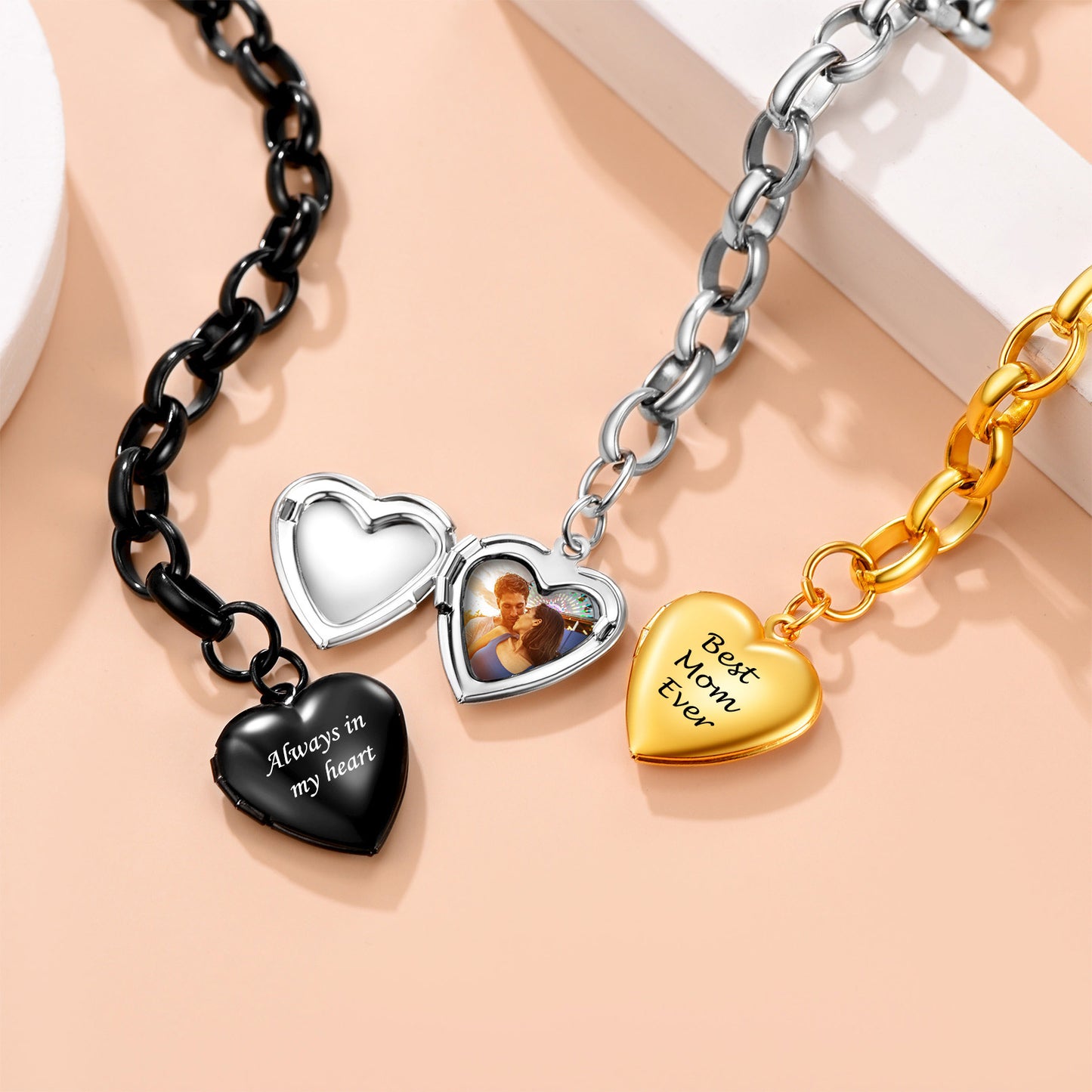 Bracelets personnalisés avec médaillon en forme de cœur pour femmes