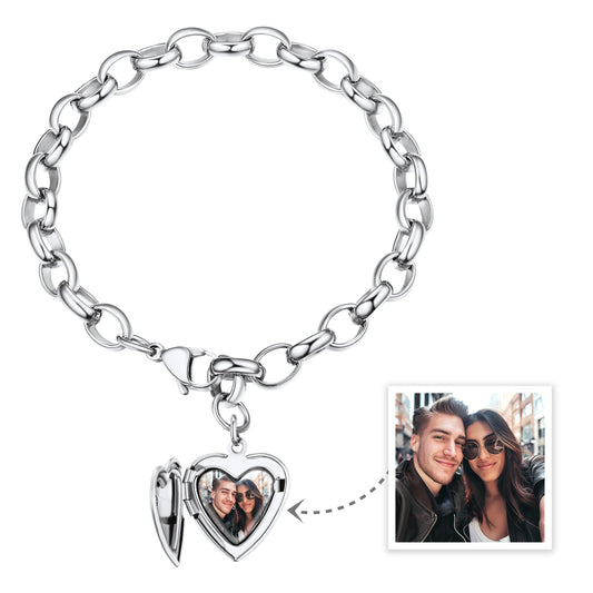 Personalized Heart Locket Picture Bracelet for Women