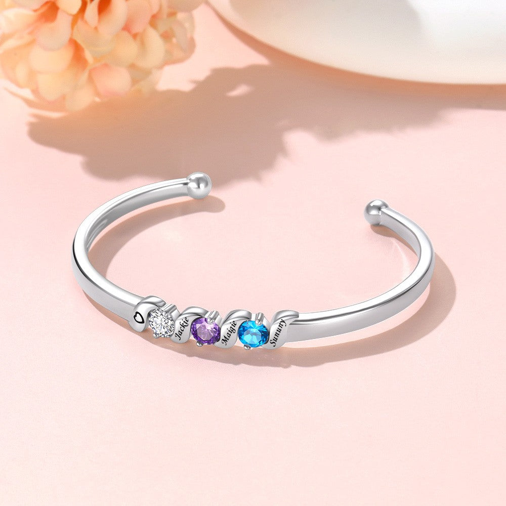 Personalized Family Birthstone Cuff Bracelet For Women