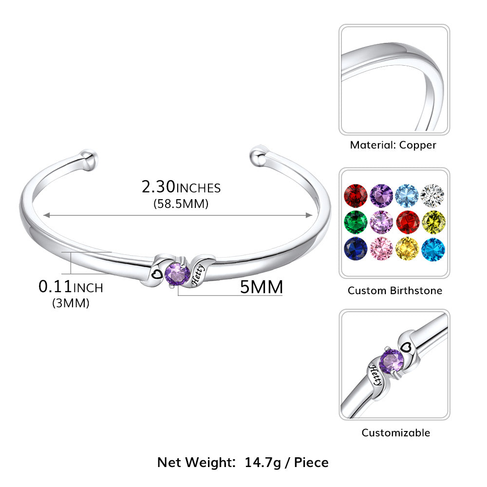 Personalized Family Birthstone Cuff Bracelet For Women