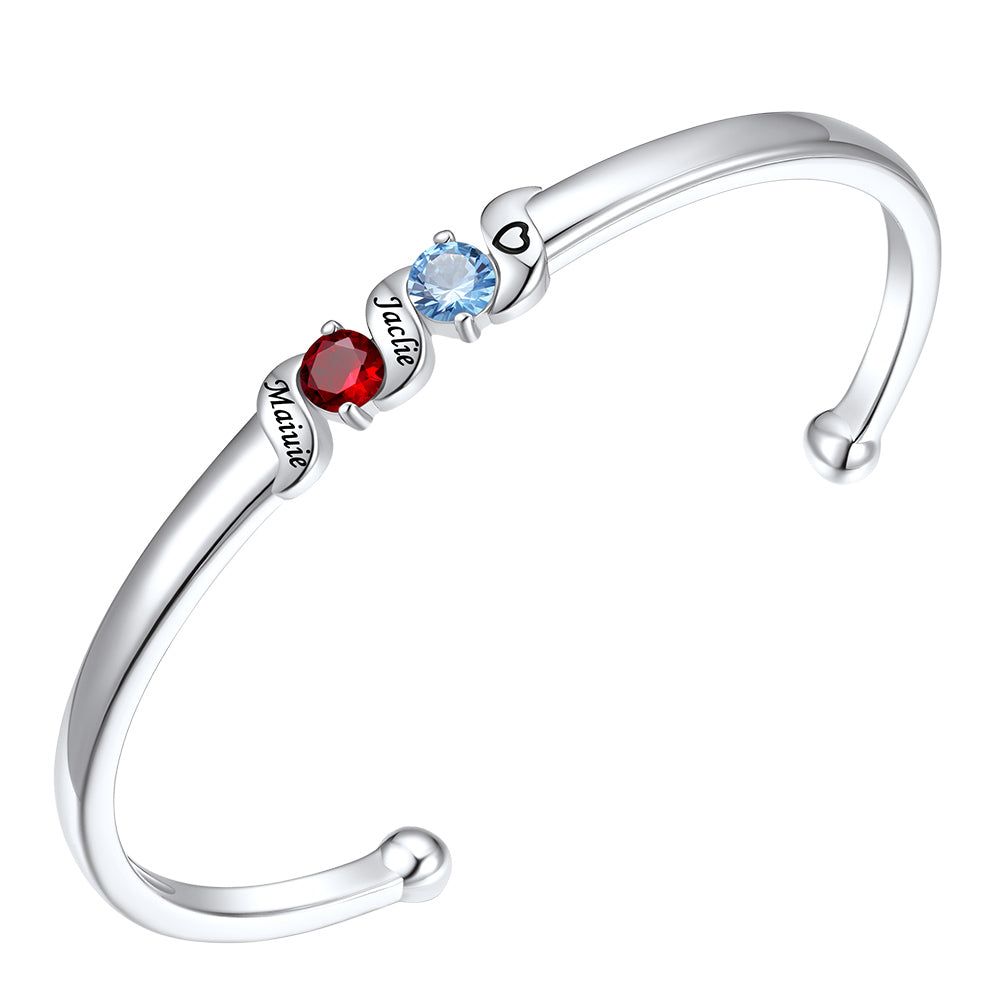 Personalized Family Birthstone Cuff Bracelet For Women