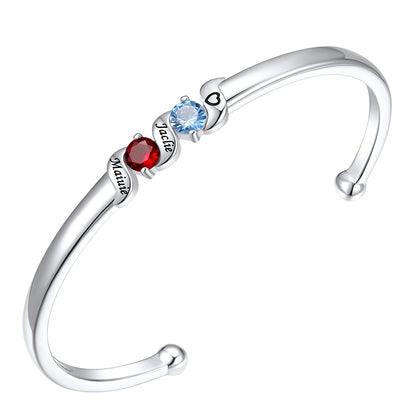 Personalized Adjustable Family Birthstone Cuff Bracelet For Women