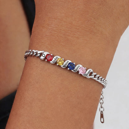 Silver bracelet with colorful gemstones on a wrist