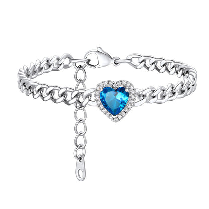 Personalized Halo Heart Birthstone Cuban Link Bracelet