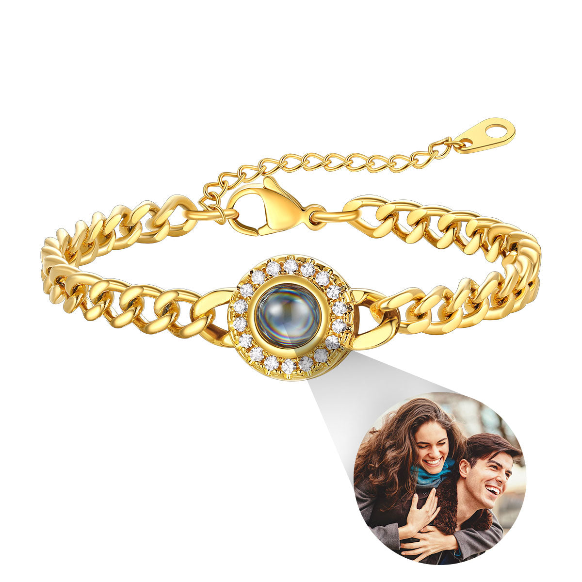 Custom CZ Photo Projection Bracelet Cuban Chain Bracelet