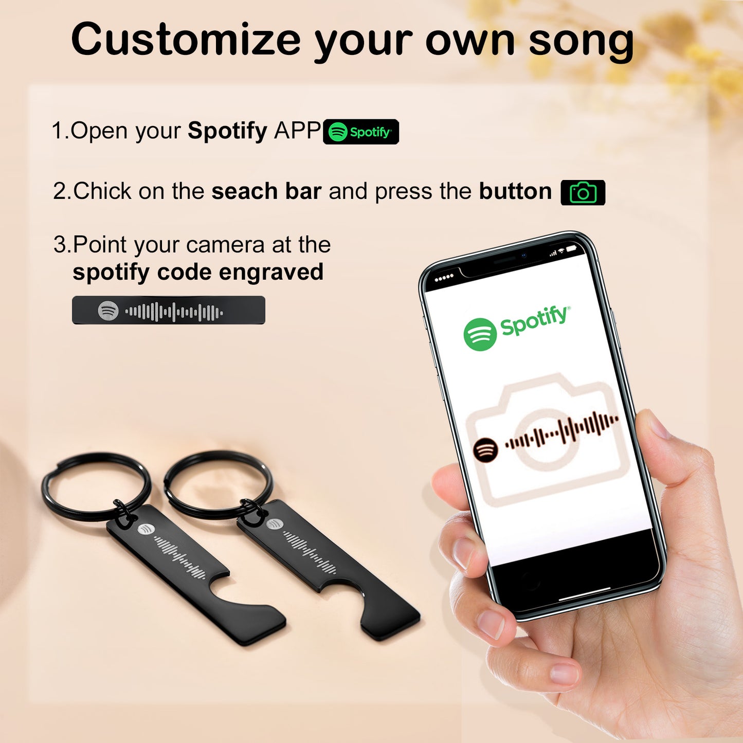 Personalized Scanable Spotify Code Key chain Music/Song