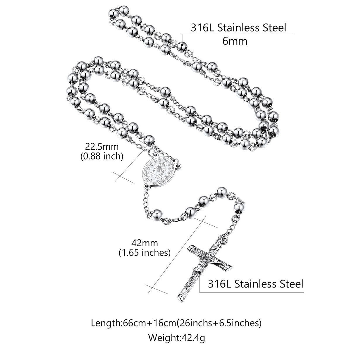 Virgin Mary Rosary Beads Necklace with Cross for Men Women