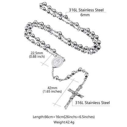 Virgin Mary Rosary Beads Necklace with Cross for Men Women