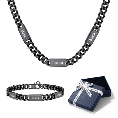 Personalized Name Cuban Chain Necklace and Bracelet Set 1–6 Names
