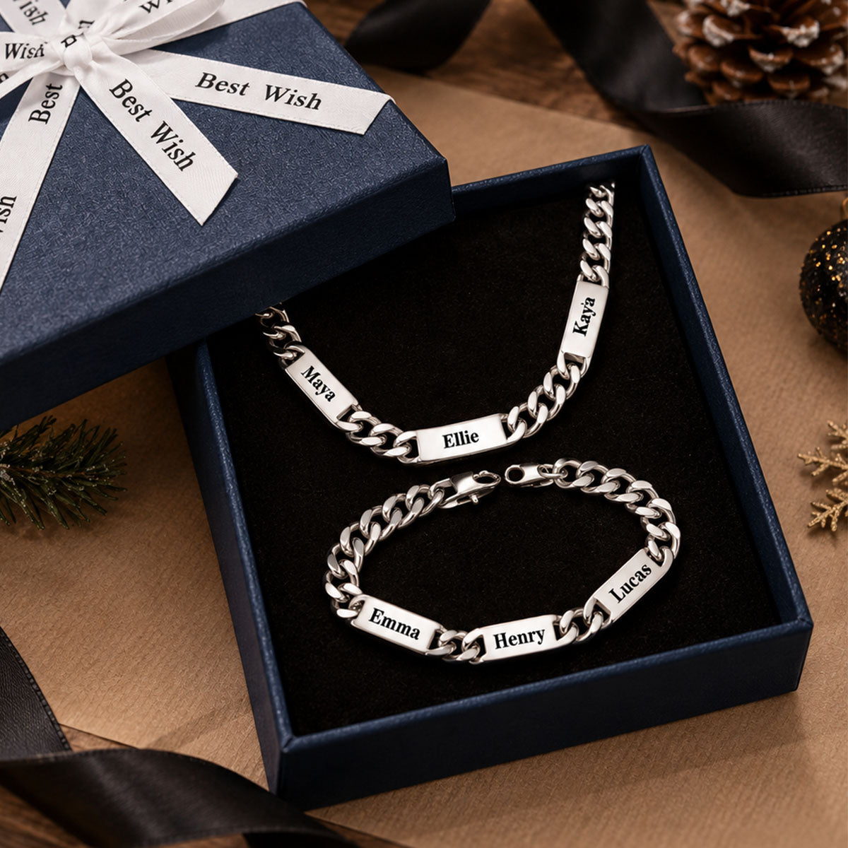 Personalized Name Cuban Chain Necklace and Bracelet Set 1–6 Names