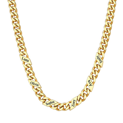 CFN50767K-7-Custom Cuban Chain Necklace 7mm 6 name Gold Plated