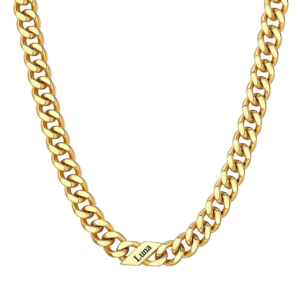 CFN50767K-7-Custom Cuban Chain Necklace 9mm 1 name Gold Plated