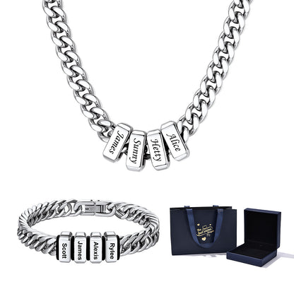 Custom Engraved Name Cuban Link Necklace and Bracelet Set