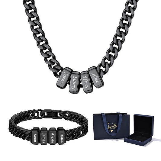 Custom Engraved Name Cuban Link Necklace and Bracelet Set