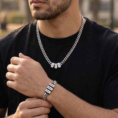 Custom Engraved Multi-Name Cuban Link Necklace & Bracelet Set