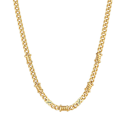 Personalized Multi-Name Barbed Wire Cuban Link Necklace 5/7/9MM