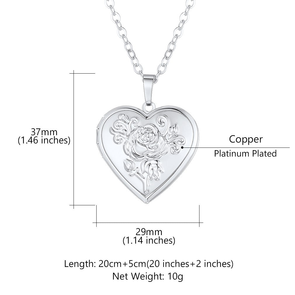 Personalized Photo Rose Heart Locket Necklace