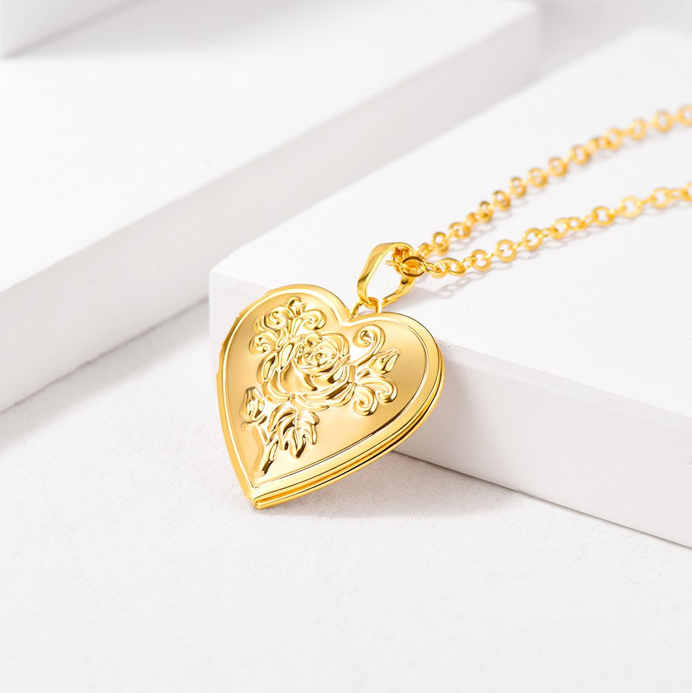 Personalized Photo Rose Heart Locket Necklace