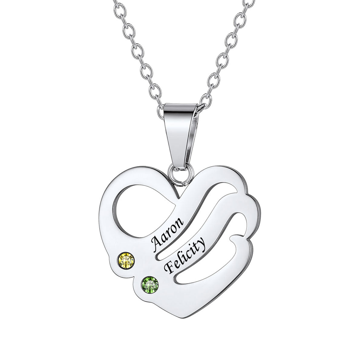 Sterling Silver Custom Heart Necklace With Name And Birthstone
