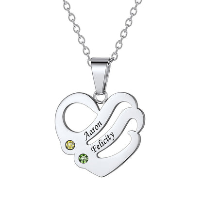 Sterling Silver Custom Heart Necklace With Name And Birthstone