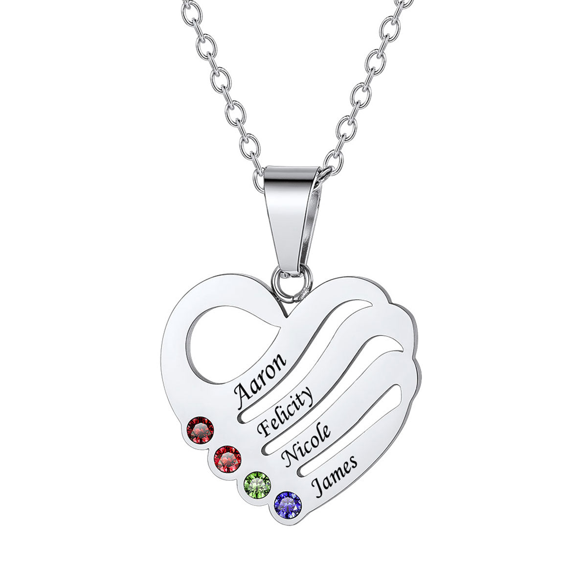 Sterling Silver Custom Heart Necklace With Name And Birthstone