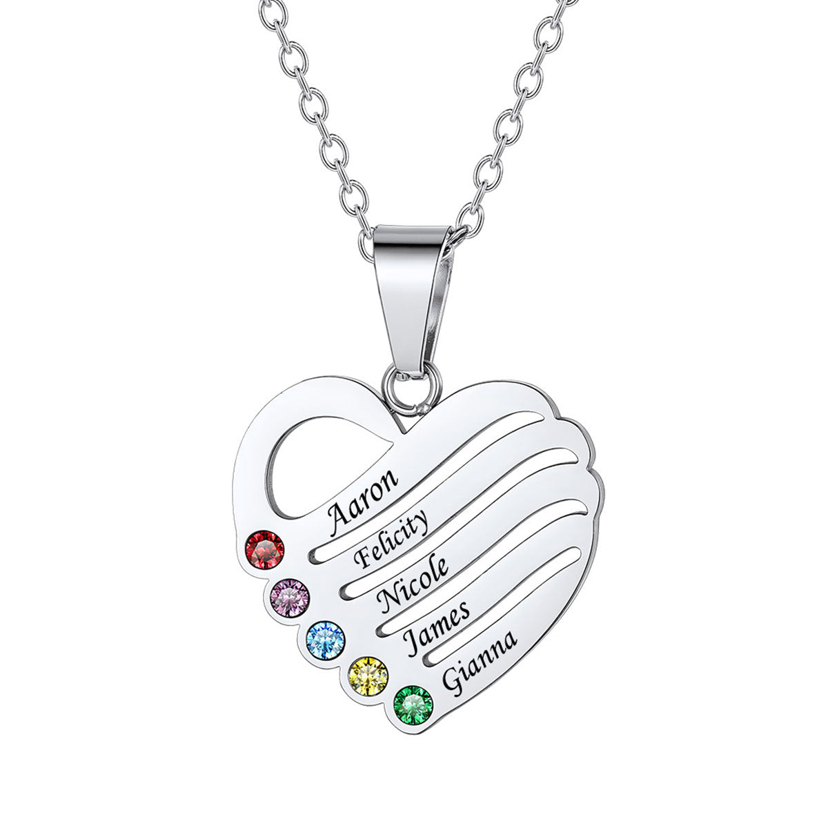 Sterling Silver Custom Heart Necklace With Name And Birthstone