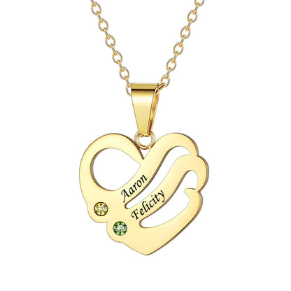 Sterling Silver Custom Heart Necklace With Name And Birthstone