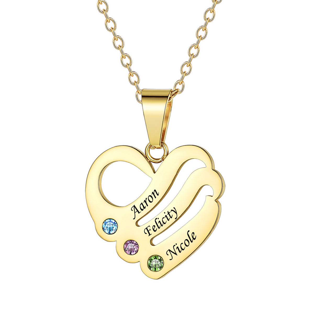 Sterling Silver Custom Heart Necklace With Name And Birthstone