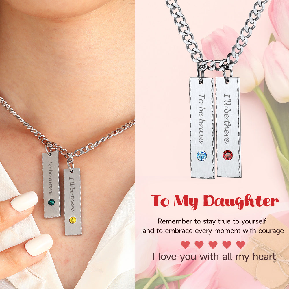 Personalized Birthstone Bar Necklaces with 1-3 Names Engraved