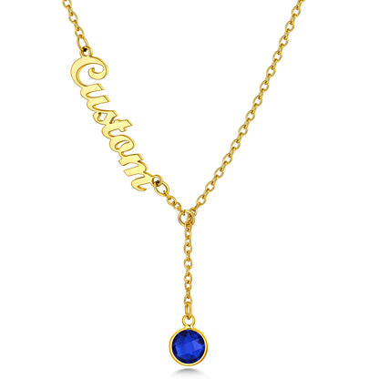 Custom Birthstone Lariat Name Necklace For Women