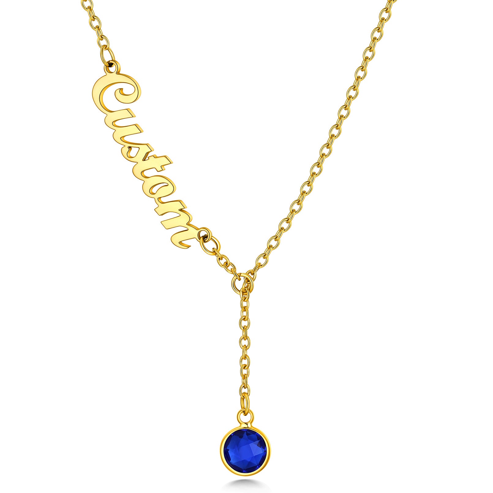 Custom Birthstone Lariat Name Necklace