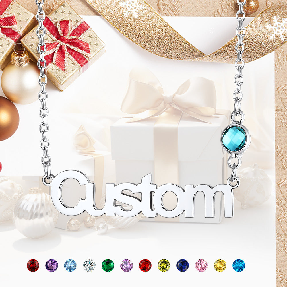 Personalized Name Plate Necklace with Birthstone