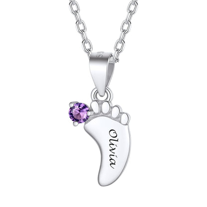 Personalized Footprint Family Birthstone Necklace for Mom