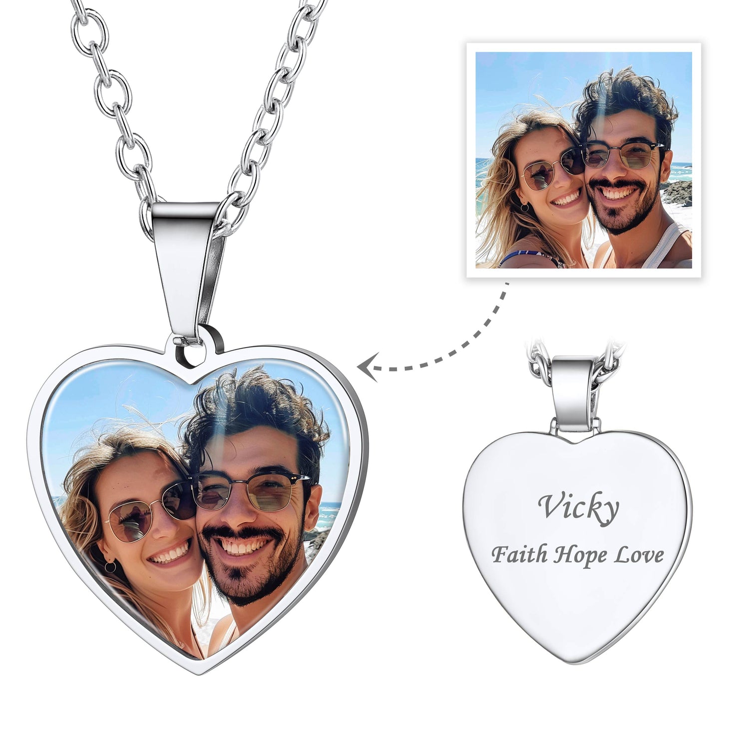 Personalized Heart Picture Necklaces Engraved Photo Necklace