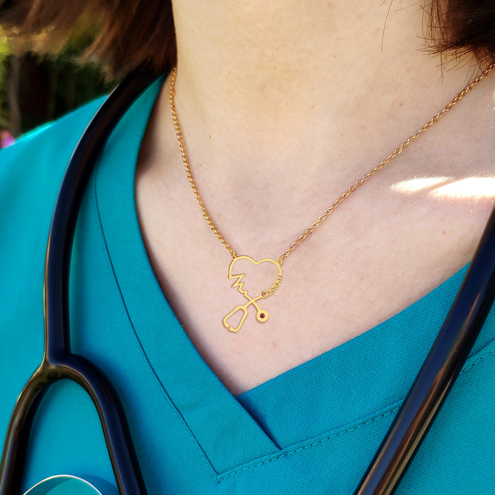 Personalized Stethoscope Heart Name Pendant Necklace 