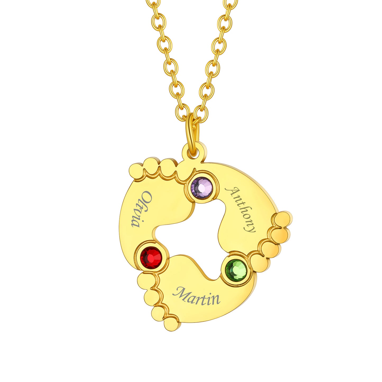 Personalized Baby Footprint Mother Birthstone Necklace