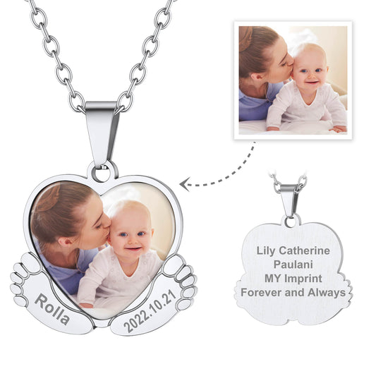 Personalized Baby Feet Picture Necklace with Names