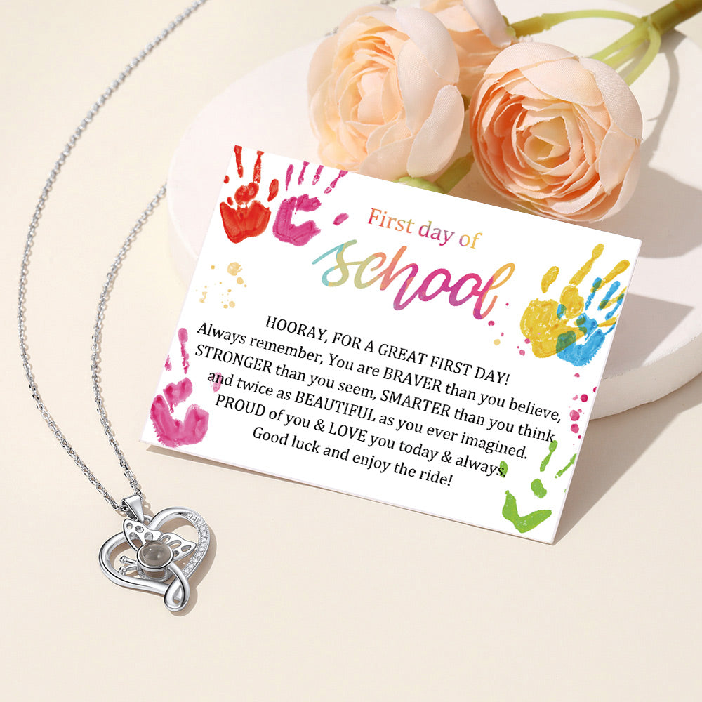 Sterling Silver Custom Photo Projection Butterfly Heart Necklace