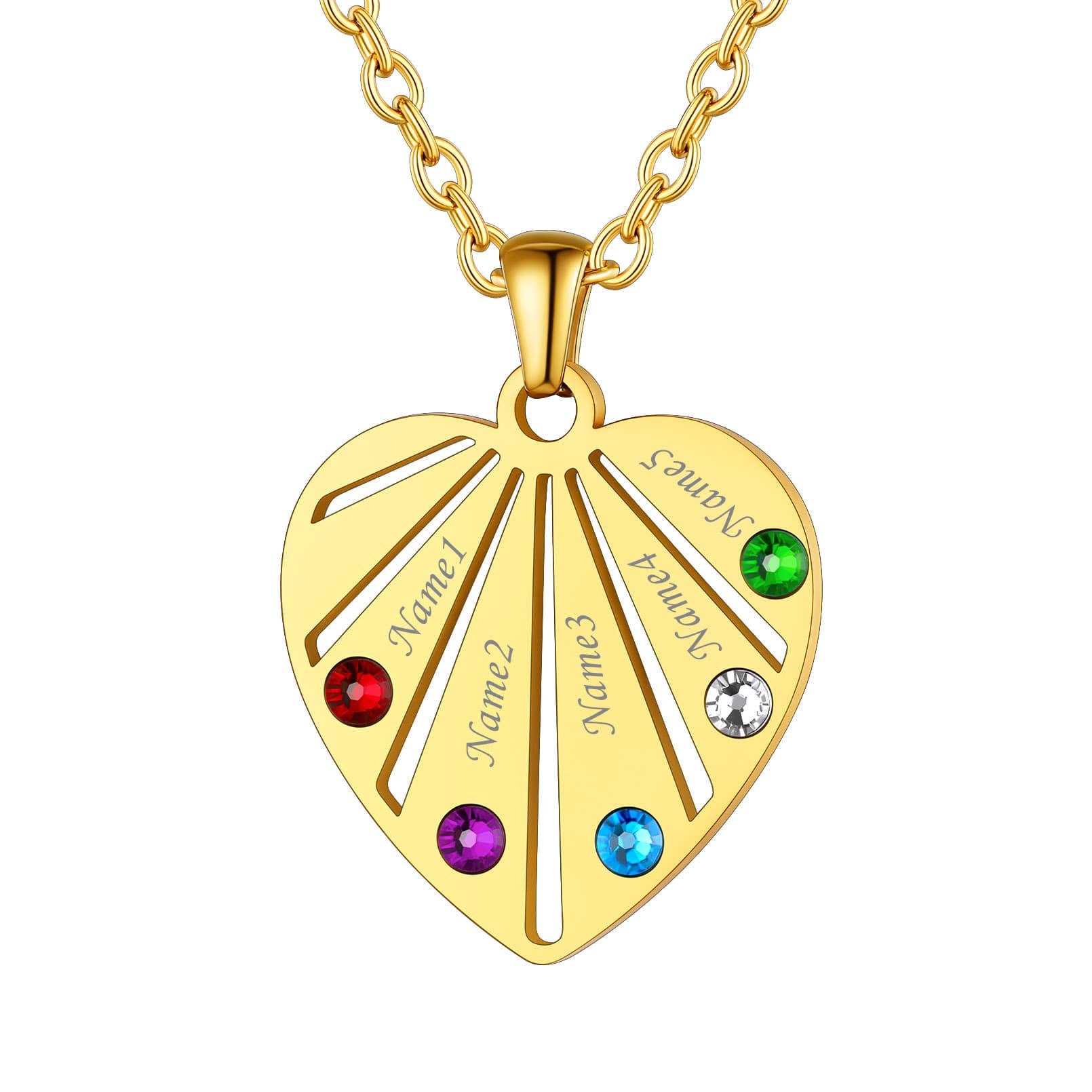 Personalized Engraved Heart Birthstone Necklace