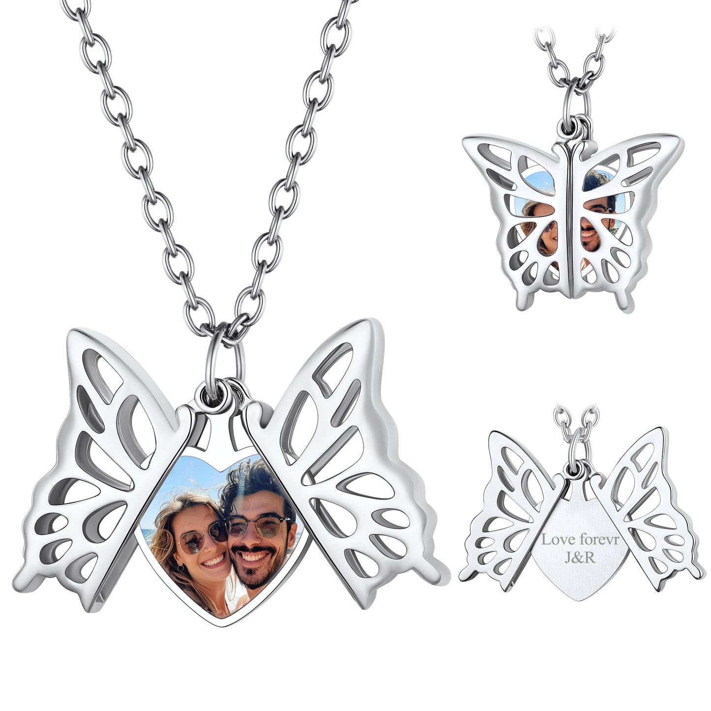 Customized Picture Necklace Hollow Butterfly Locket