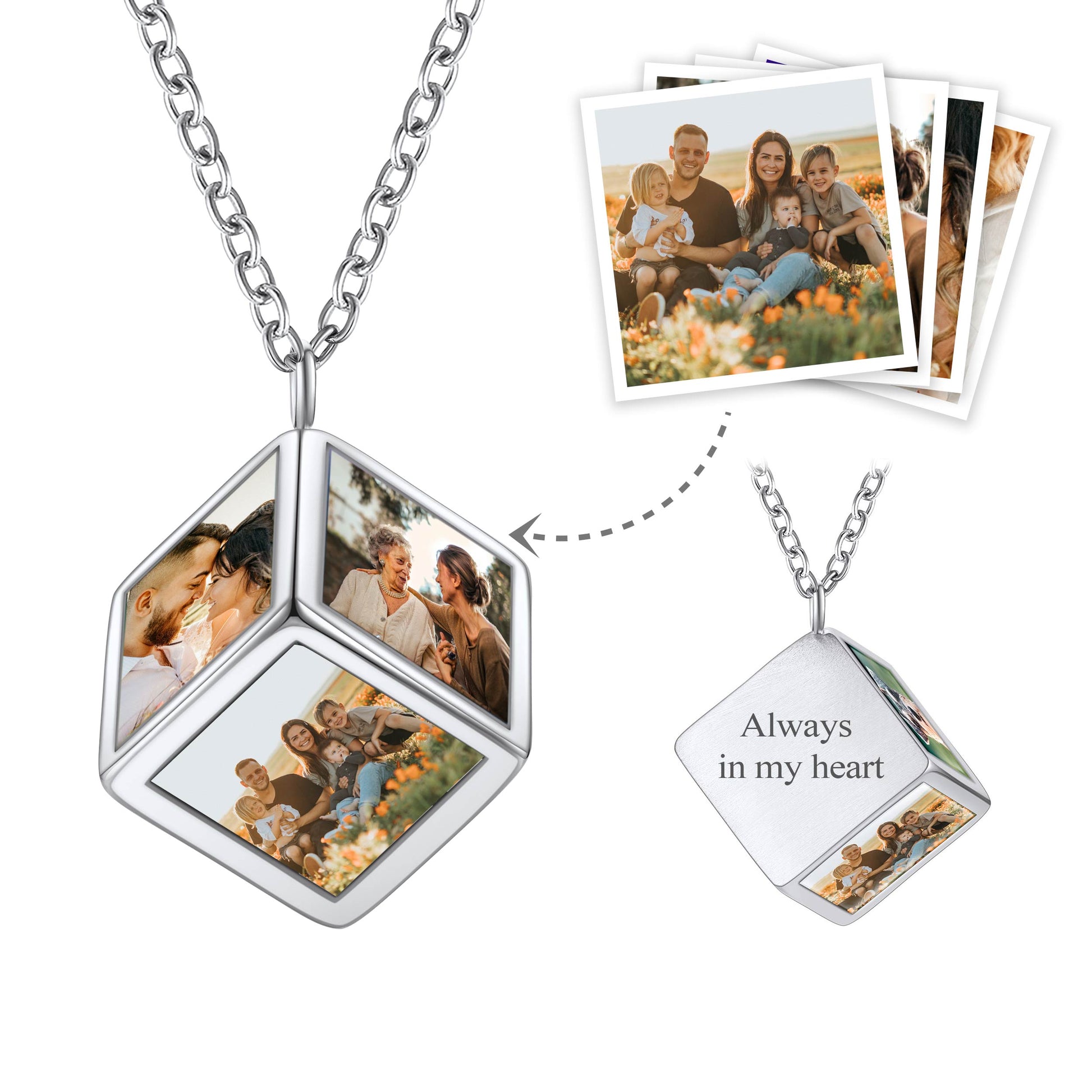 Personalized 5-Sided Cube Necklace with Pictures For Women