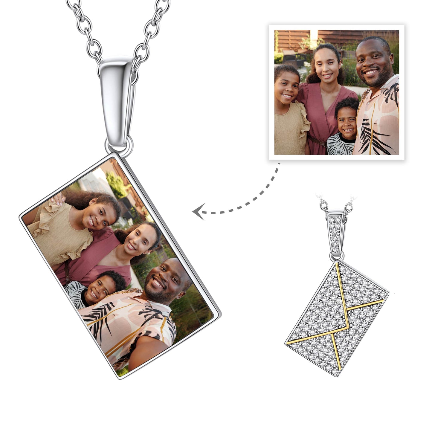 Personalized Envelope Photo Necklace With Cubic Zirconia
