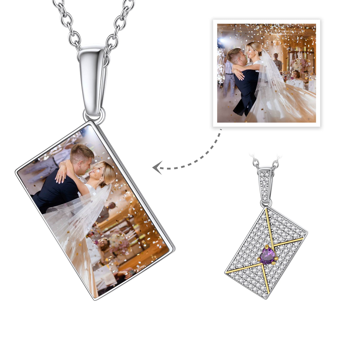 Personalized Picture Envelope Necklace with Birthstone for Women