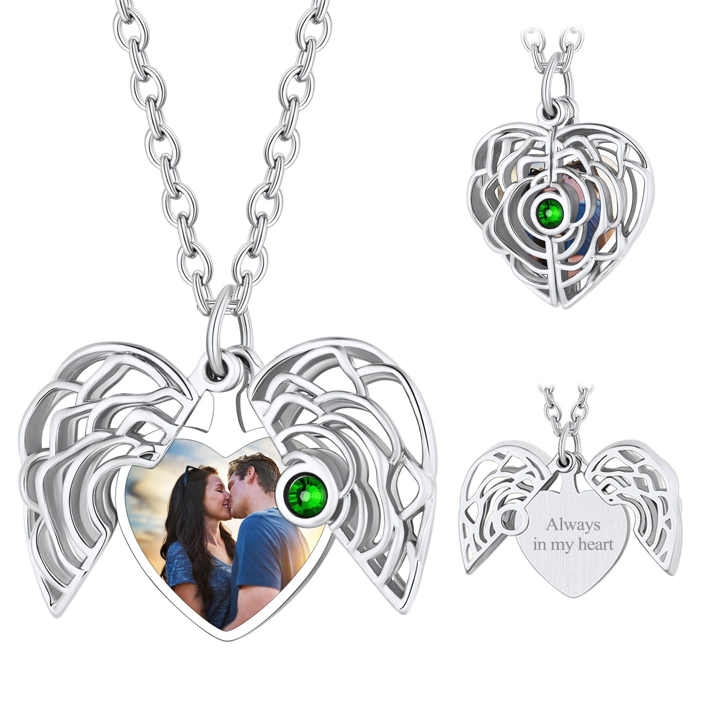 Personalized Birthstone Picture Necklace Heart Rose Locket