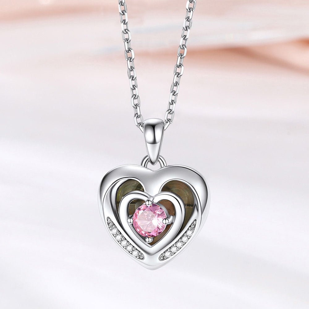 Personalized Birthstone Heart Photo Locket Necklace in Sterling Silver