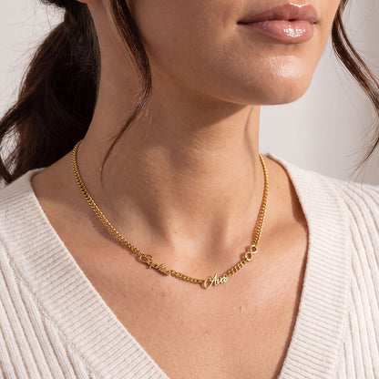 Personalized Name Cuban Figaro Chain Necklace with Heart Cross Bow