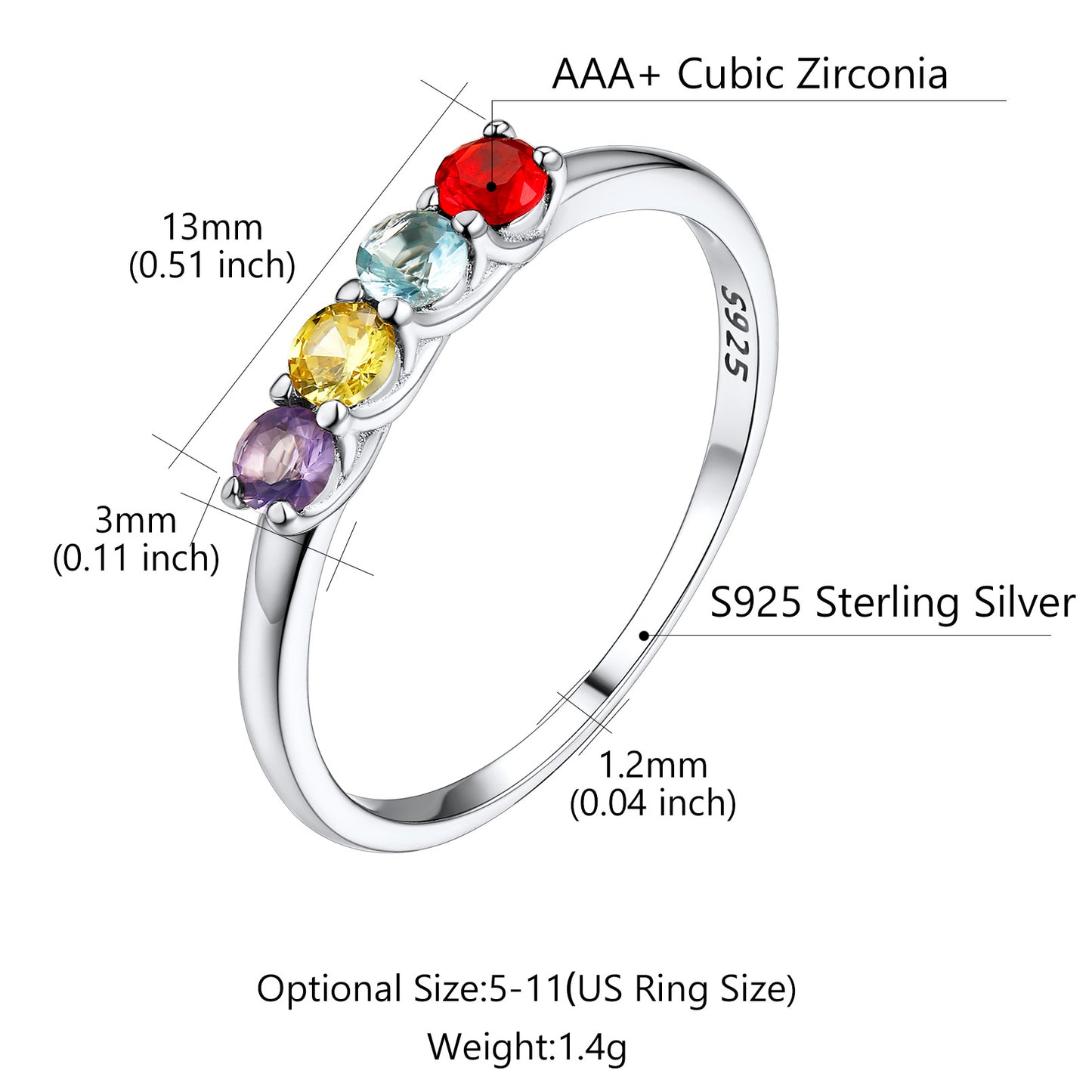 Personalized Sterling Silver Family Birthstone Ring Anniversary Ring