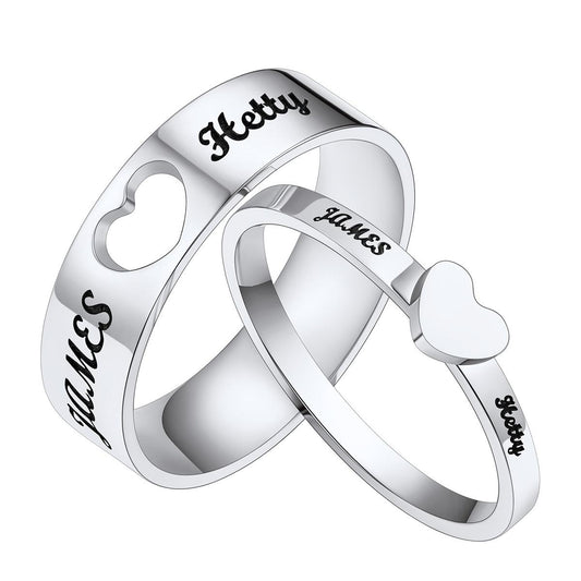 Custom Name Matching Heart Promise Rings for Couple