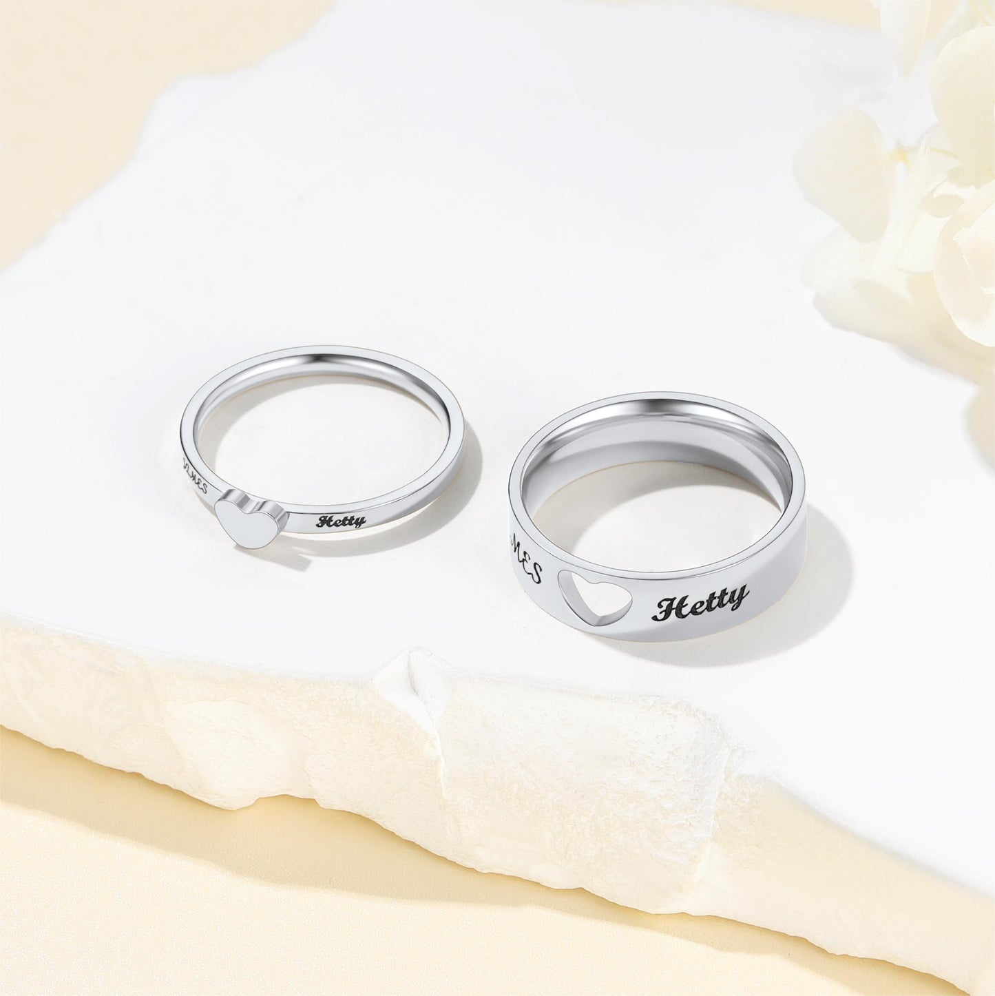 Custom Name Matching Heart Promise Rings for Couple